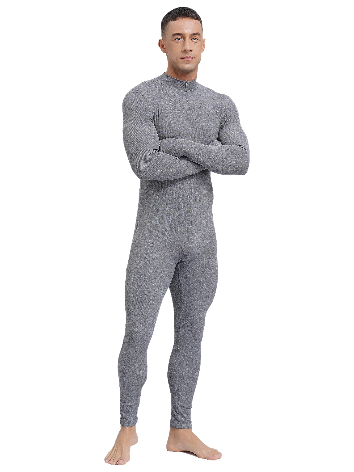 Men Long Sleeves Unitard Tights Undershirs Bodybuilding Wrestling Singlet Leotard Full Jumpsuit Yoga Workout Gymnastics Bodysuit