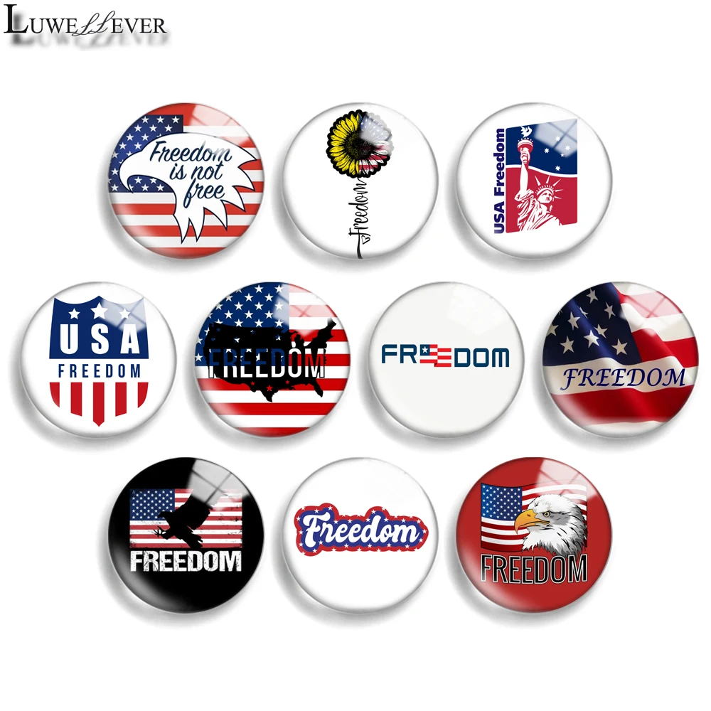 12mm 10mm 20mm 25mm 30mm 40mm 772 Freedom Mix Round Glass Cabochon Jewelry Finding 18mm Snap Button Charm Bracelet