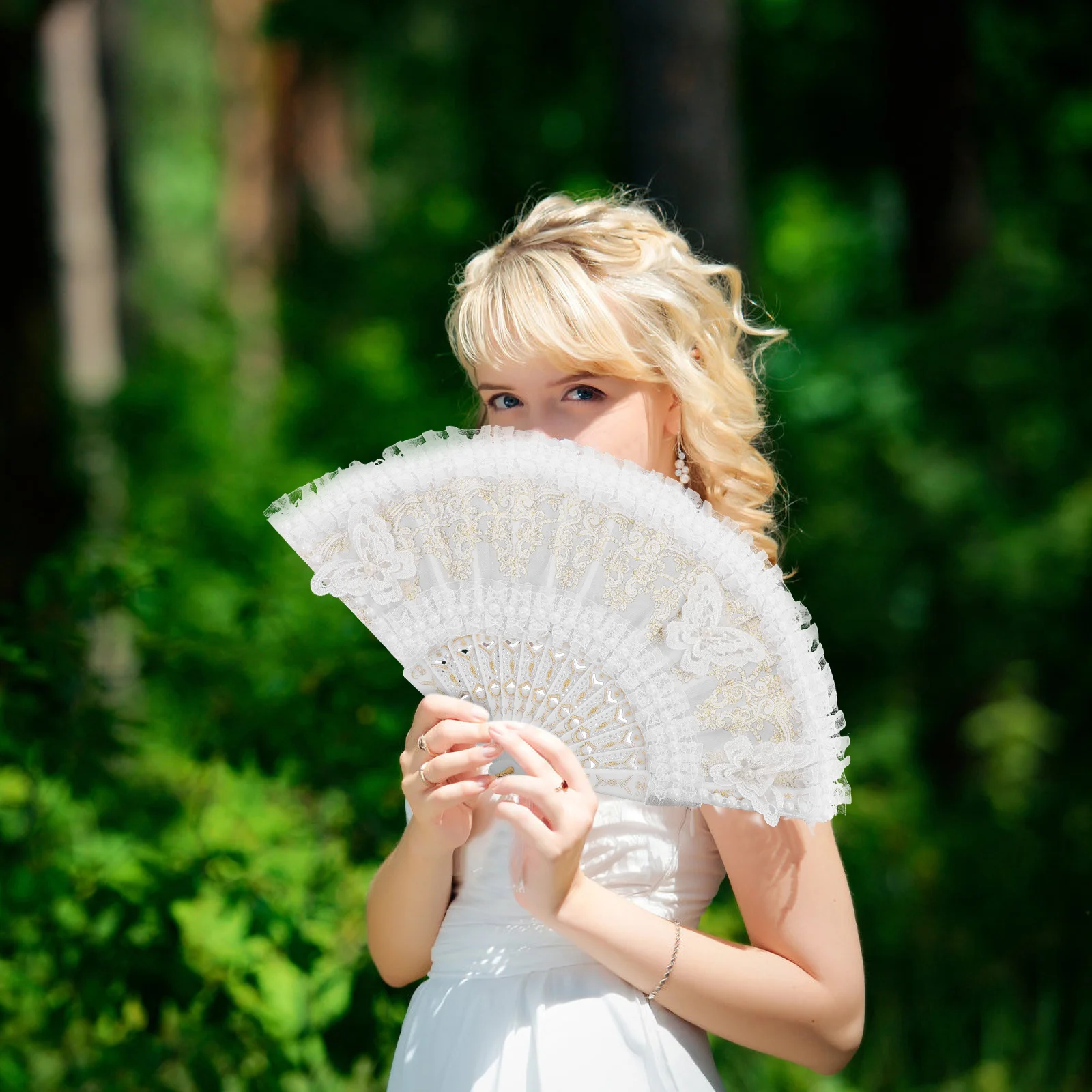 

Lace Trim Folding Hand Fan Women Vintage Chinese Style Decorative For Wedding Photography Dance Performance Portable Elegant