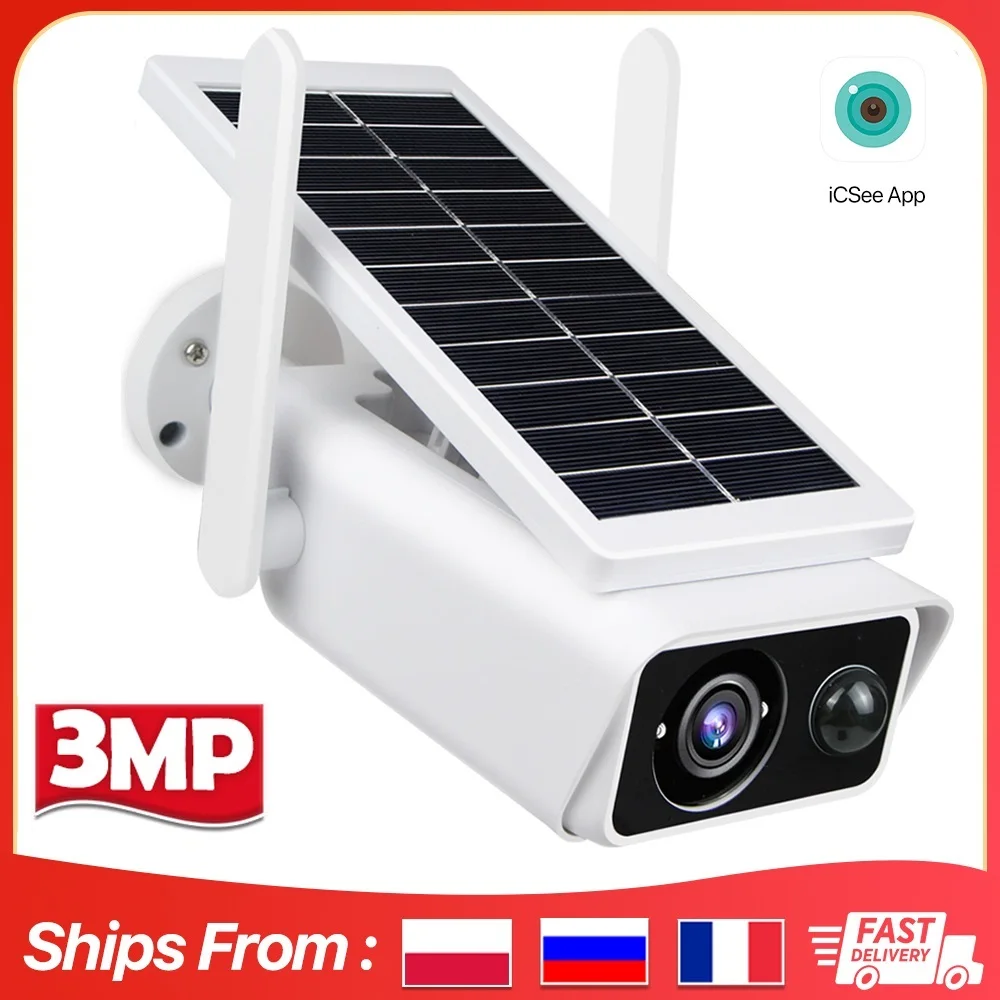 Cámara IP HD de 3MP para exteriores, videocámara de seguridad inalámbrica con WiFi, batería integrada, vigilancia, alarma PIR, alimentada por energía Solar, CCTV