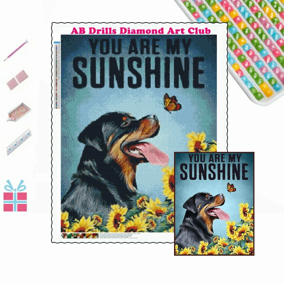 DIY 5D Embroidery AB Drills Diamond Painting Rottweiler Dog Animal Cross Stitch Kit Art Handmade Room Decor Children's Gifts