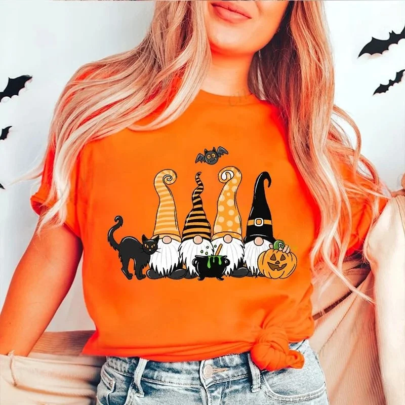 

Womens loween Gnomes Pumpkin Ghost Tirt Cleanfit Sle Ladies Faion Autumn Clothing a Sve Fit Other Material