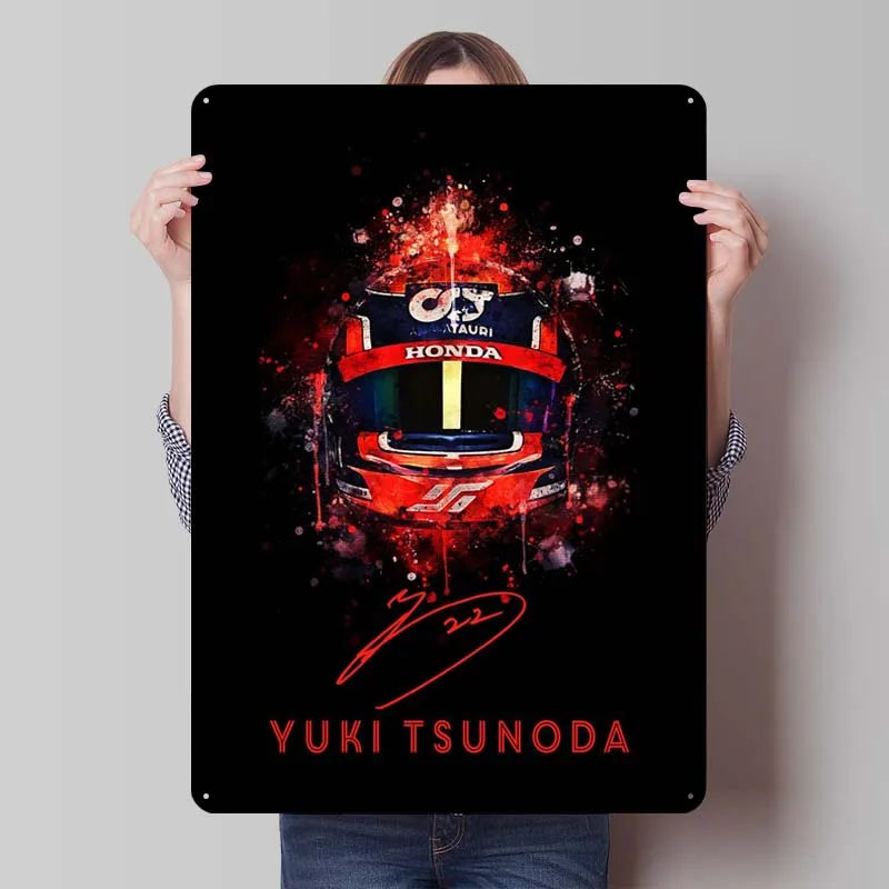 Yuki Tsunoda Metal Sign Racing Posters Art Mural Retro Tinplate Sign for Wall Art Decoration Gamer Room Decoration Man Interior