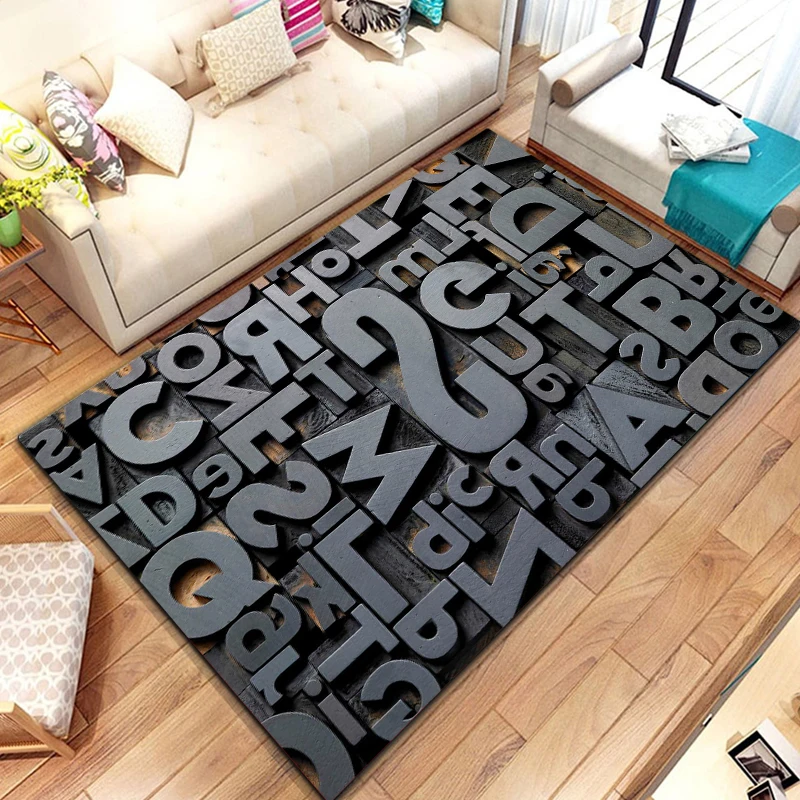 15 SIZE Letter Number Retro Nostalgia Area Rug,Carpet Rug for Living Room Bedroom Sofa Doormat,Kids Play Crawling Non-slip