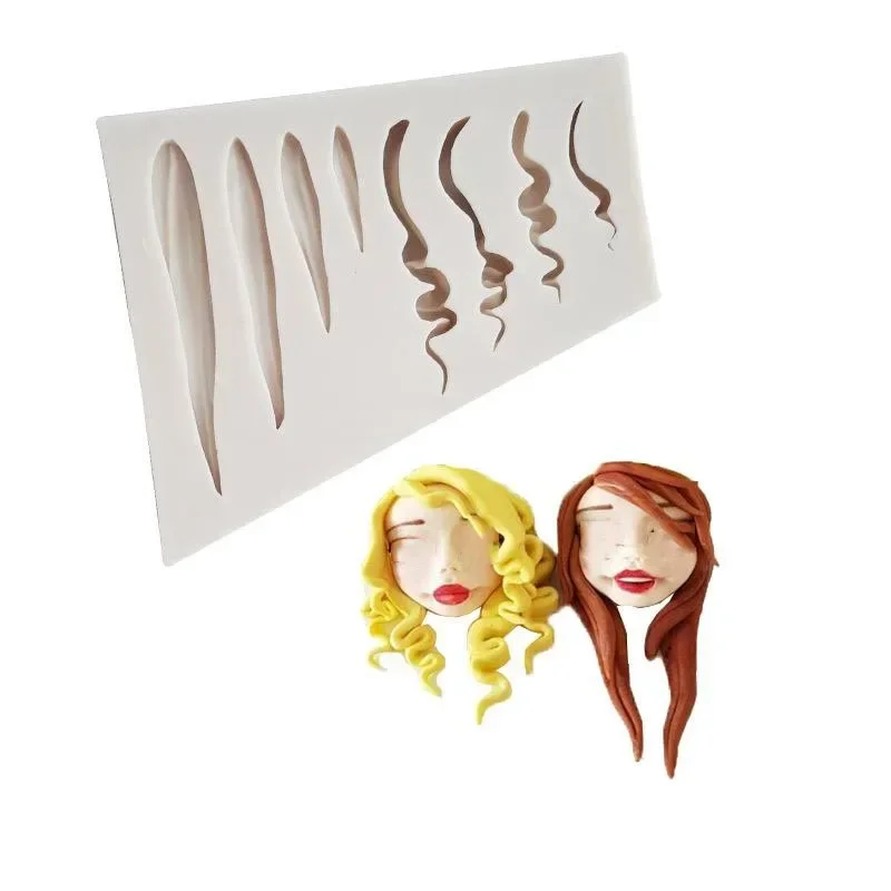 1 Pcs 3D Women Big Wavy Curly Hair Soft Silicone Clay Mold Tools Universal Fondant Cake Pottery Handmade Diy Model