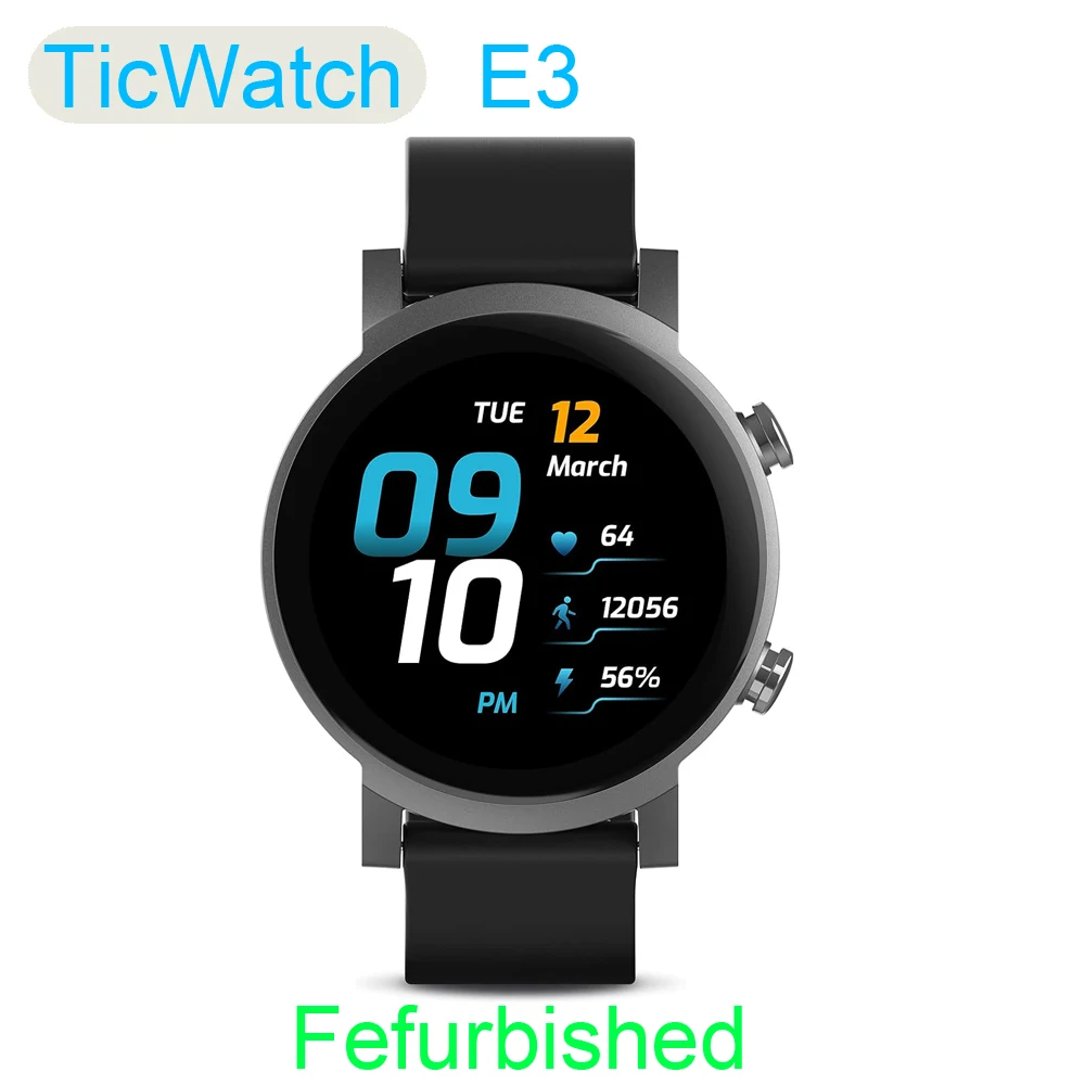 Reloj inteligente TicWatch E3 (reacondicionado) Use 4100 Google Pay NFC Frecuencia cardíaca/oxígeno en sangre/GPS/Bluetooth Twatch para correr y andar en bicicleta