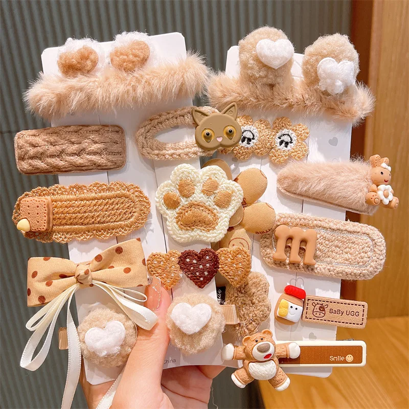 Children Hairpin Bangs Clip Girls Coffee Milk Tea Color Cartoon Bear Hairpin Clip Hair Accessories Hair Pins  Kids Accessories