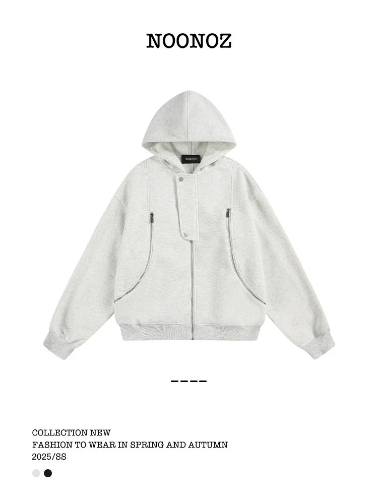 American High Street Fashion Trend Zipper Hooded Cardigan Sweatshirt Loose Casual Design Jacket Unisex