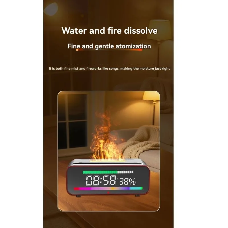 T31C-EU Plug Retro Fireplace Humidifier, 3D Simulated Charcoal Flame Clock, Bluetooth Speaker