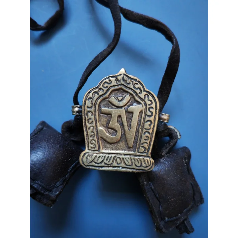 

Handmade Tibetan- Om Pendant Box, With Prayer Flags Inside Buddhist Niche, Ethnic Style, And A Small Medicine Pouch