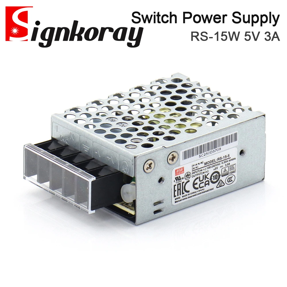 SignkoRay MeanWell 15W Single Output Switch Power Supply RS-15-5 5V 3A Original for Co2 Laser Engraving Machine
