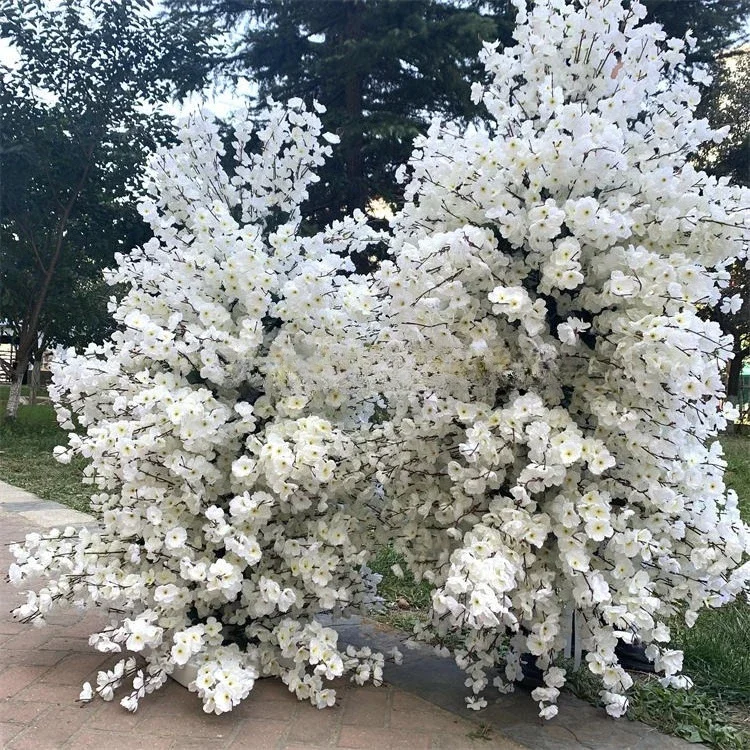 Peach blossom arch white flower row background wedding arch flower decoration