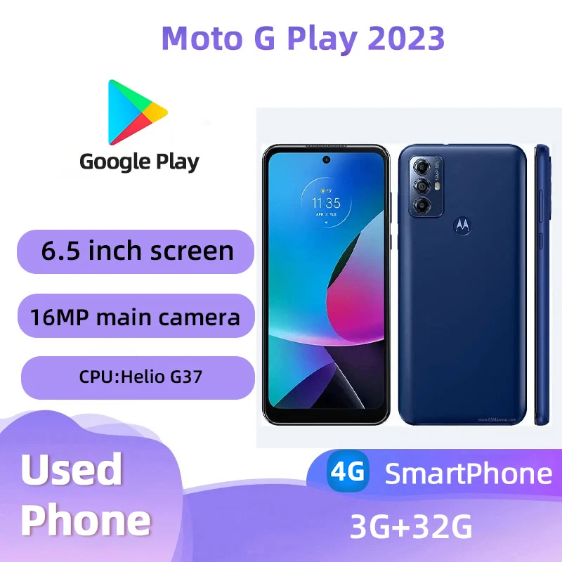 Motorola Moto G Play(2023) XT2271 4g SmartPhone MTK MT6765 Helio G37 6.5inch Screen 5000mAh 10W Charge 16MP Camera Used Phone