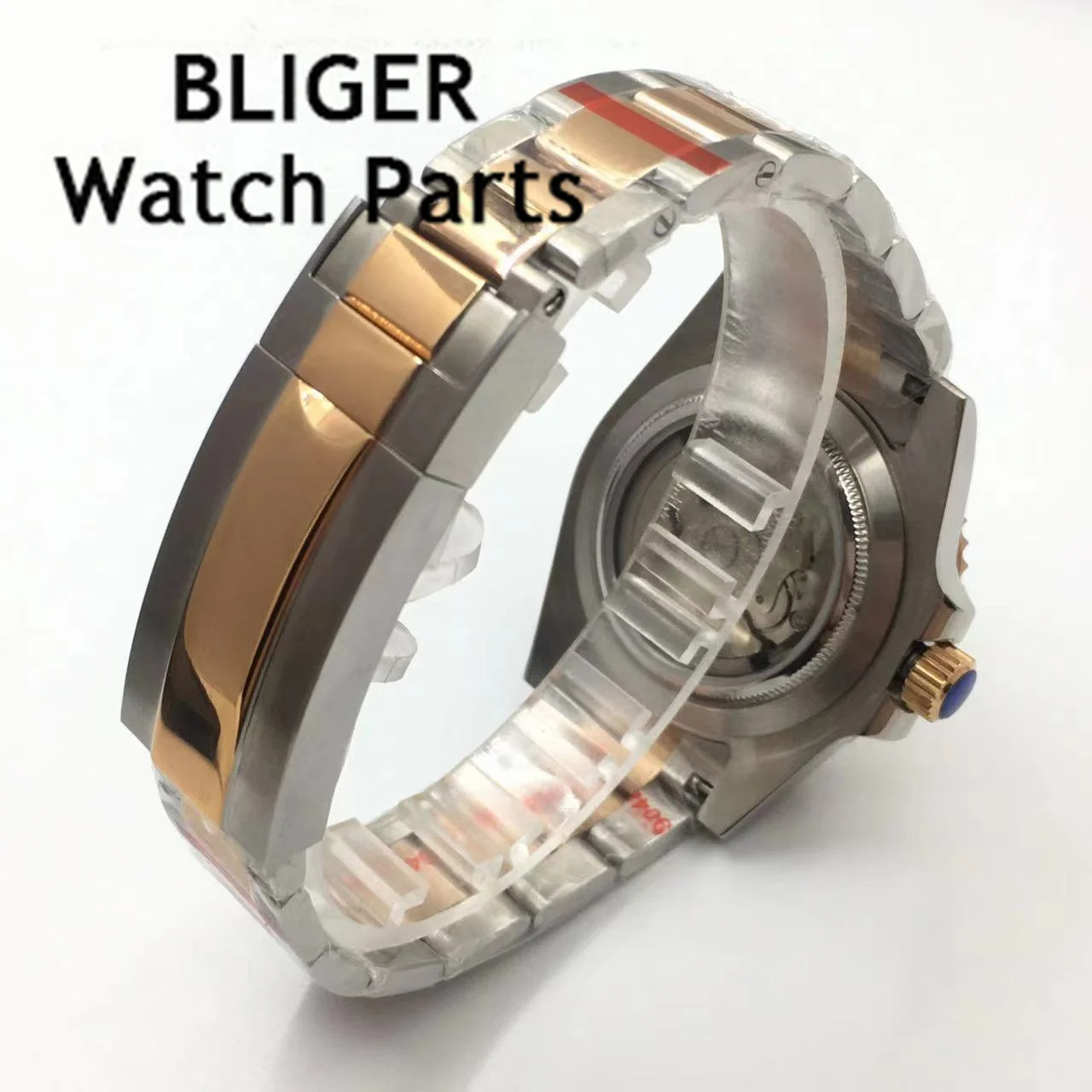 BLIGER 40mm Mechanical Men Watch Sapphire Glass NH35 Movement Rose Gold Dial Steel Bracelet Ceramic Bezel