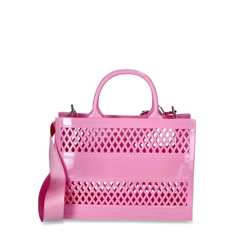 

Women's Lattice Jelly Tote Bag with Shoulder Strap, Flamingo