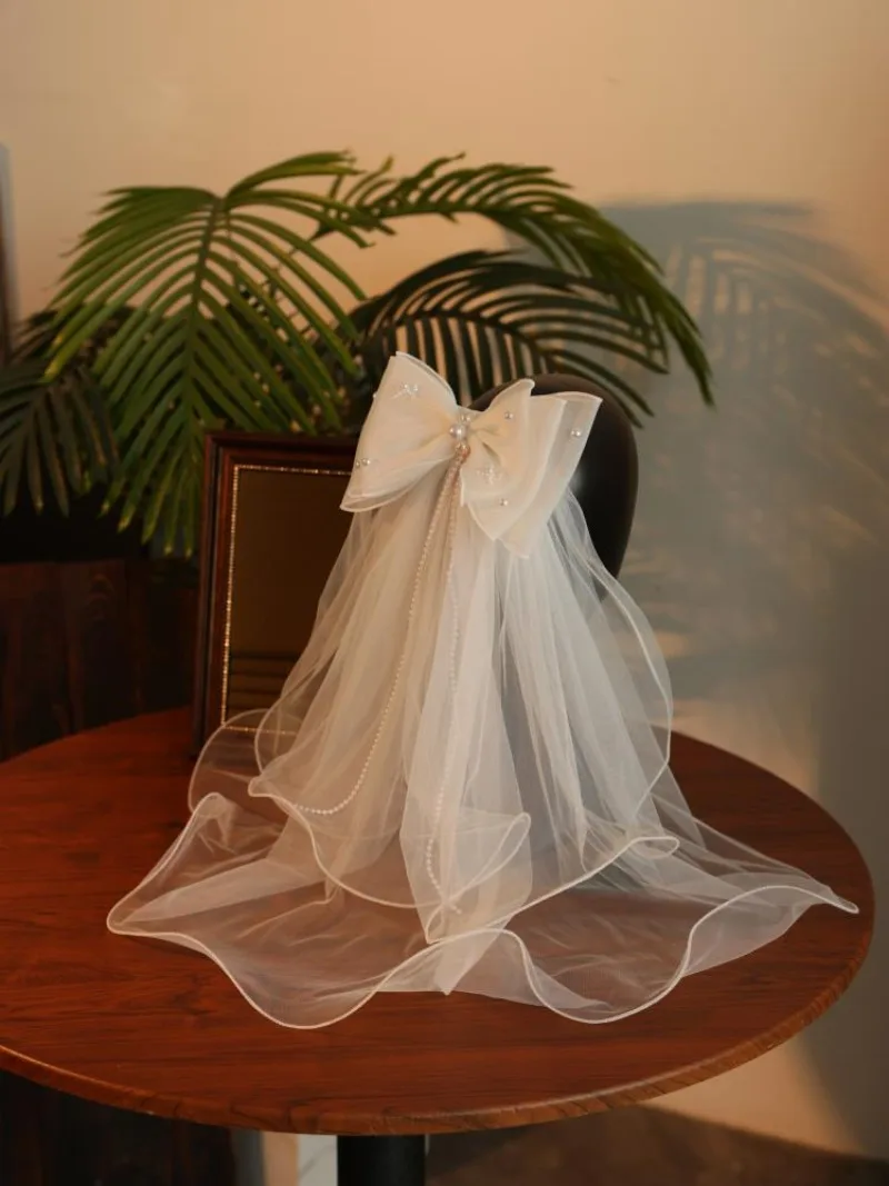 الأميرة نمط القوس الحجاب غطاء الرأس بسيط قصير اكسسوارات الزفاف الزفاف #2