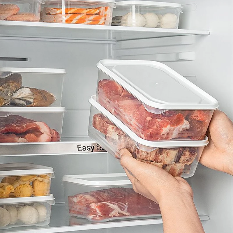 3Pcs Plastic Refrigerator Storage Box Transparent Freeze Meat Vegetable Fresh-Keeping Storage Container With Lid For Kitchen