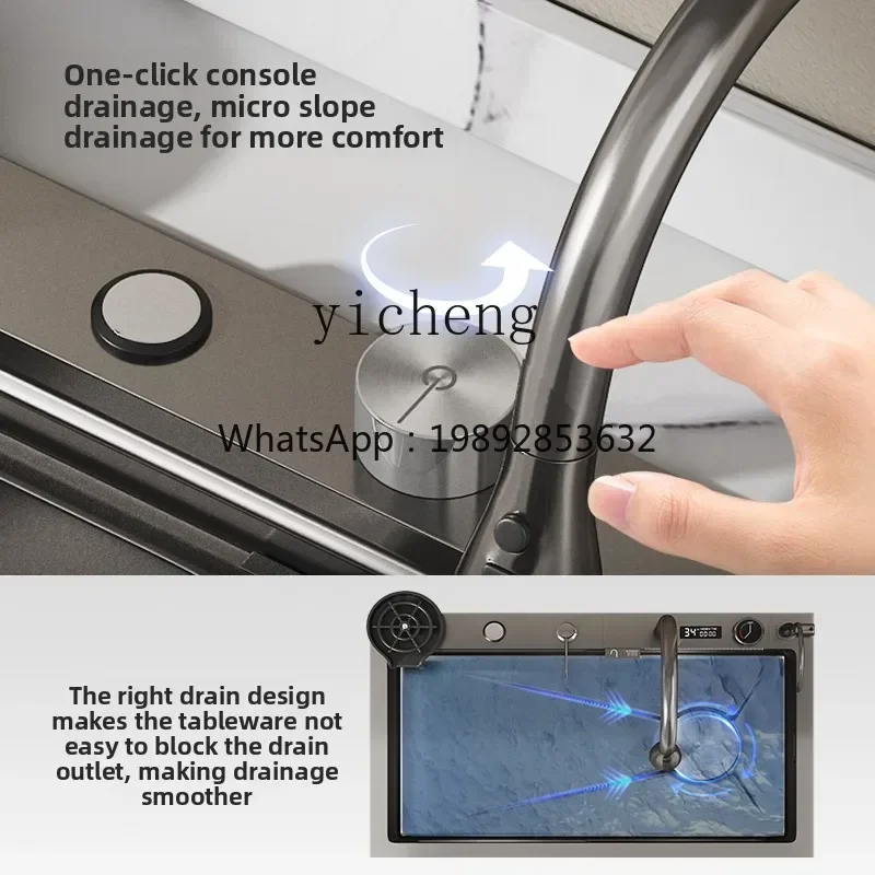 

Y1 Kitchen Sink Nano 304 Stainless Steel Multifunctional Large Single Slot Digital Display Piano Dishwasher