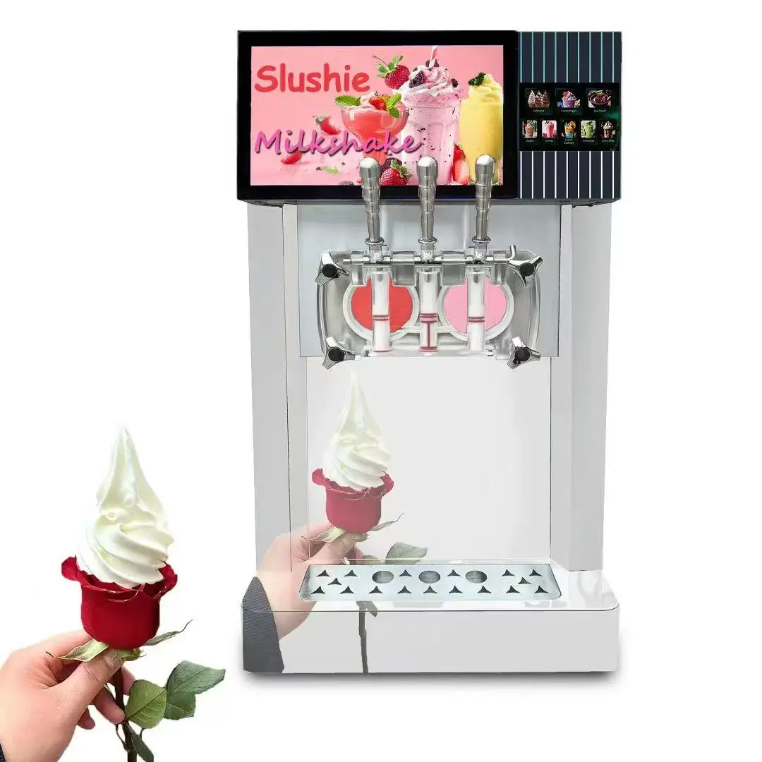 Commercial Soft Ice Cream Maker 2 + 1 Mixed Flavor High Productivity Air Pump Yogurt Freezer