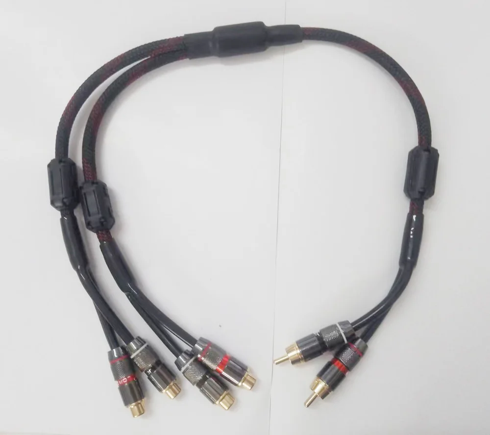 HIFI Cable Dual RCA 2 Male To 4 Female Splitter For Two Sets Of Speakers Independent Shielded Gold Plated Connector