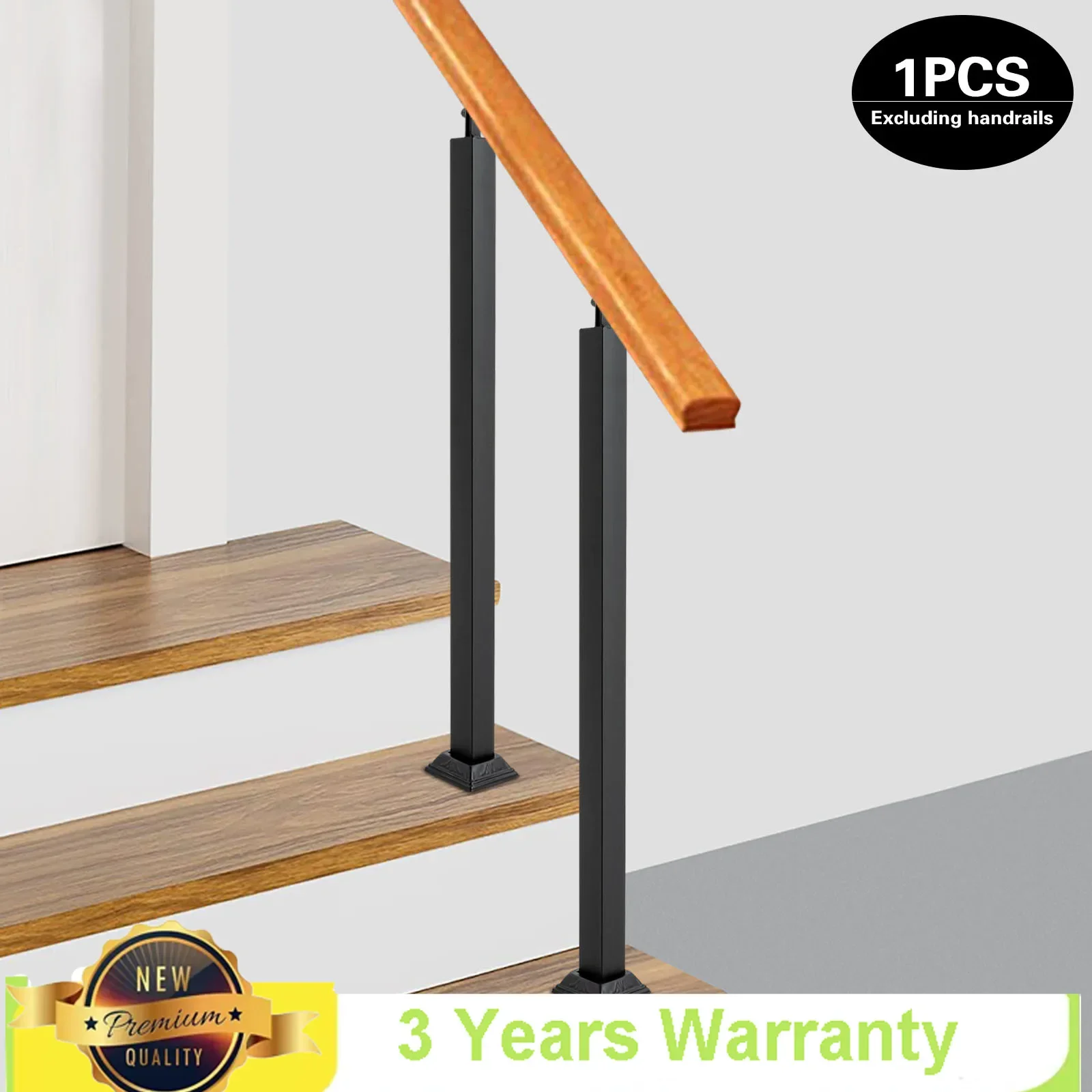 85cm Stable Staircase Column, Black Square Metal Railing, Outdoor Staircase Renovation Component, 270 Degree Adjustable Bracket