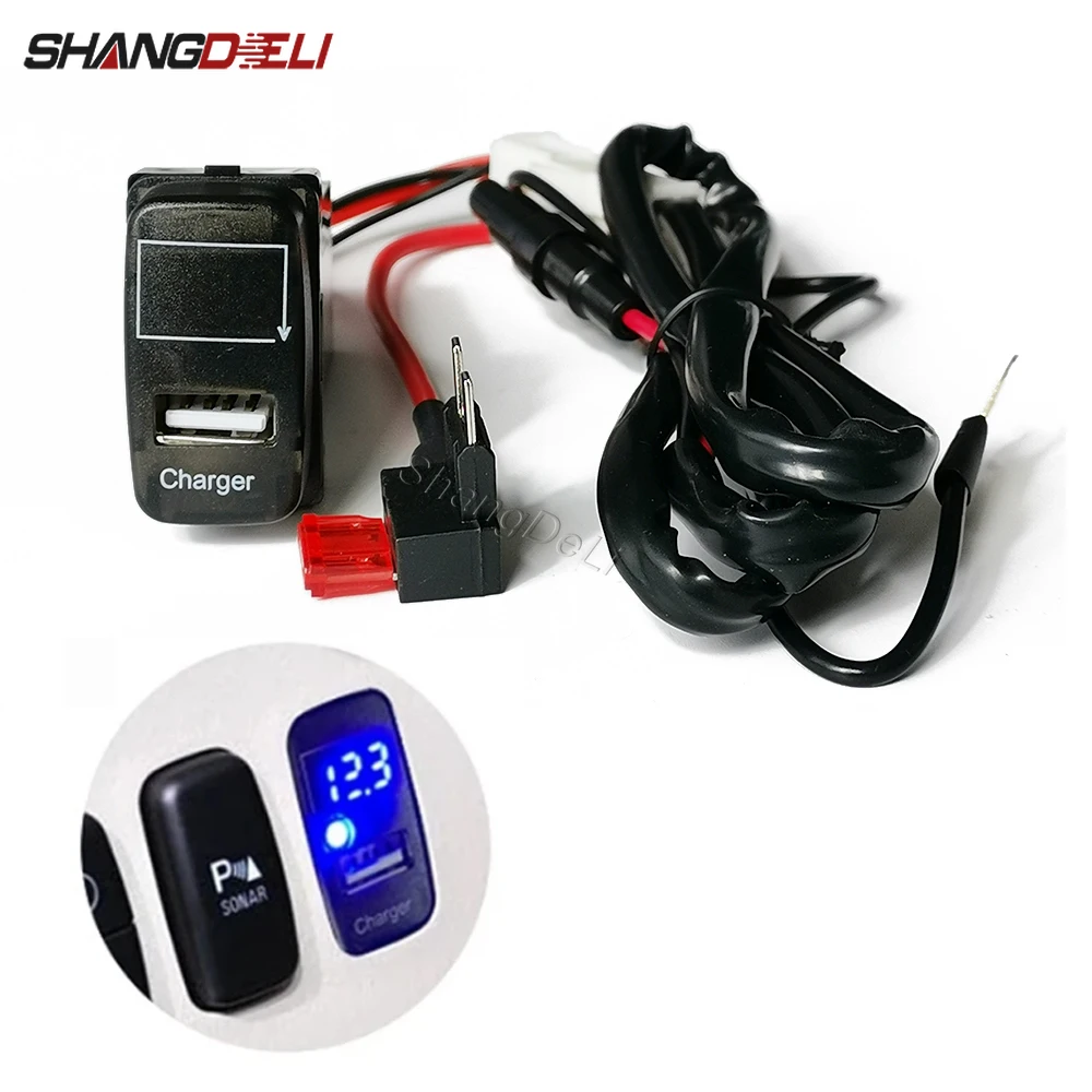 

Car USB Fast Charger Phone Charging Adapter LED Light Voltage Display For Mitsubishi Pajero V73 V93 Lancer Outlander ASX L200