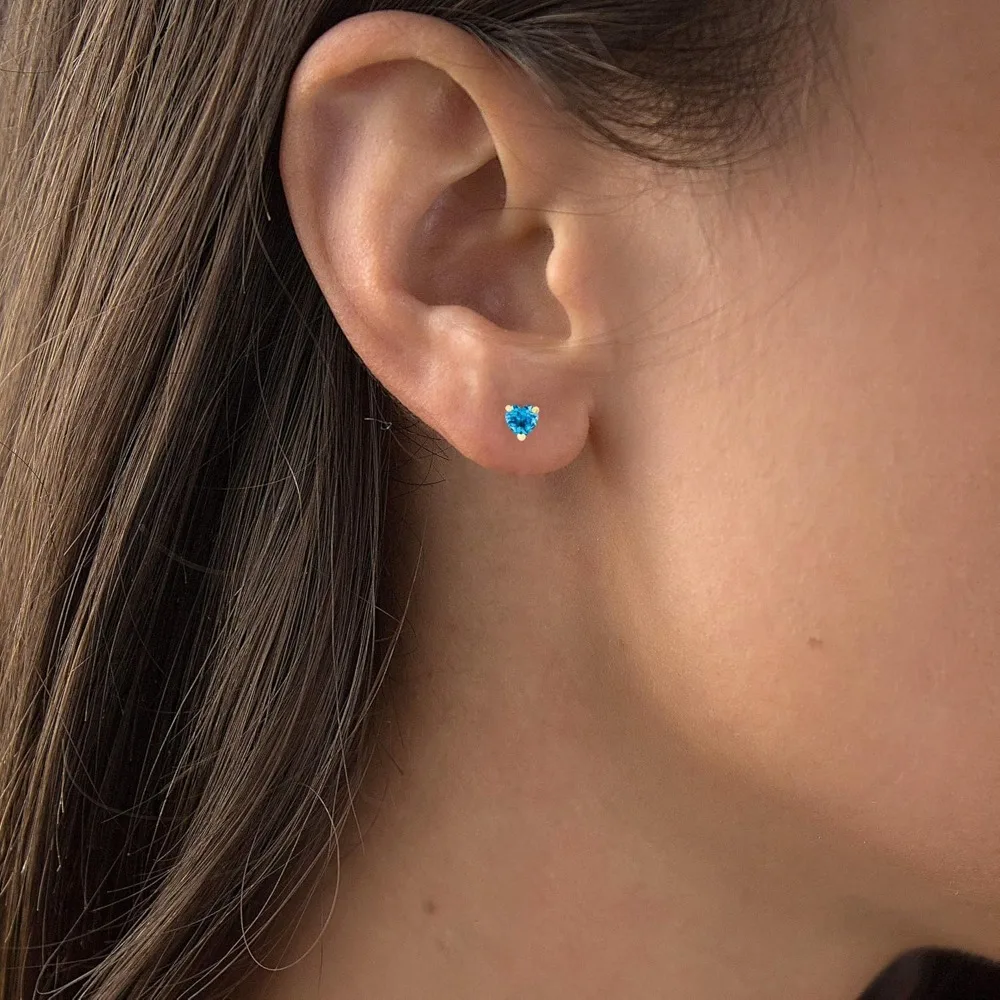 أقراط نسائية من الذهب عيار 14 قيراط مقاس 6 مم على شكل قلب من جوهرة الميلاد - مجوهرات أحجار كريمة أصلية مضادة للحساسية |   أحجار طبيعية أو مكونة