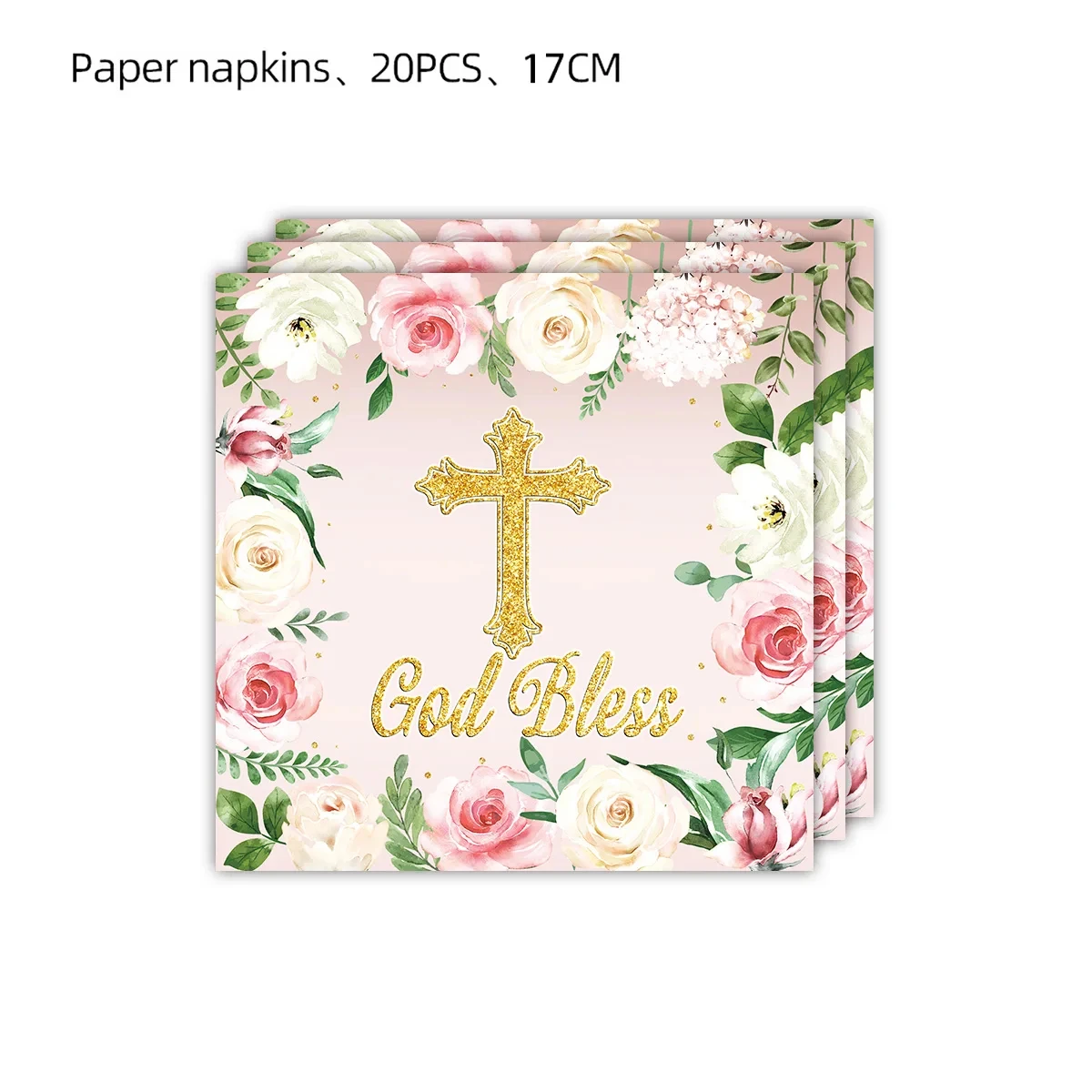 Pink Religious God Bless Cross Baptism Party Supplies God Bless Paper Dessert Plates Cups Cross Napkins First Communion