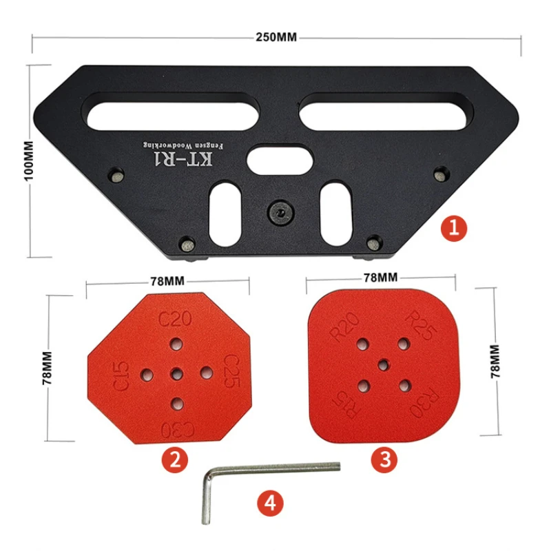 Szybkowymienny promień panelu drewnianego R15/R20/R25/R30/C15/C20/C25/C30 Quick-Jig Router Table Bits Jig Szablon narożny ze stopu aluminium