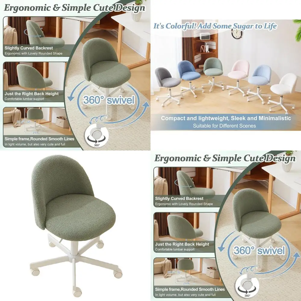 

Mint Green Ergonomic Swivel Chair with Lumbar Support and Wheels for Home Office and Bedroom Desk