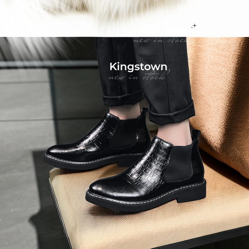 Boots  Chelsea Booster Shoes Business Men  Leather Ankle Lifts Wedding Formal Man Dress Height Increase Sole 5cm Plus Size 38-46