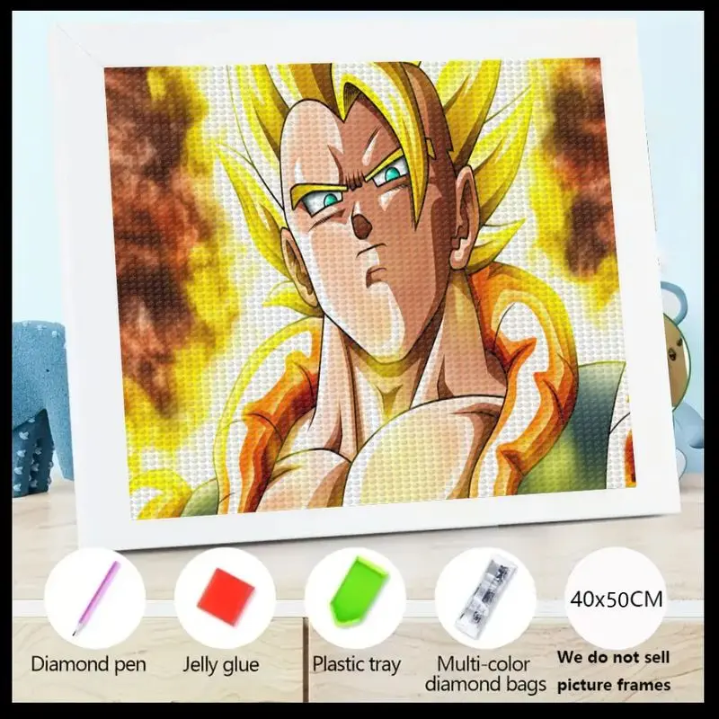 

1 шт. DIY 5D Набор алмазной живописи, Dragon Ball Z Super Saiyan Goku Аниме Art Полная дрель Алмазная вышивка, Набор для рисования большим драгоценным камнем f