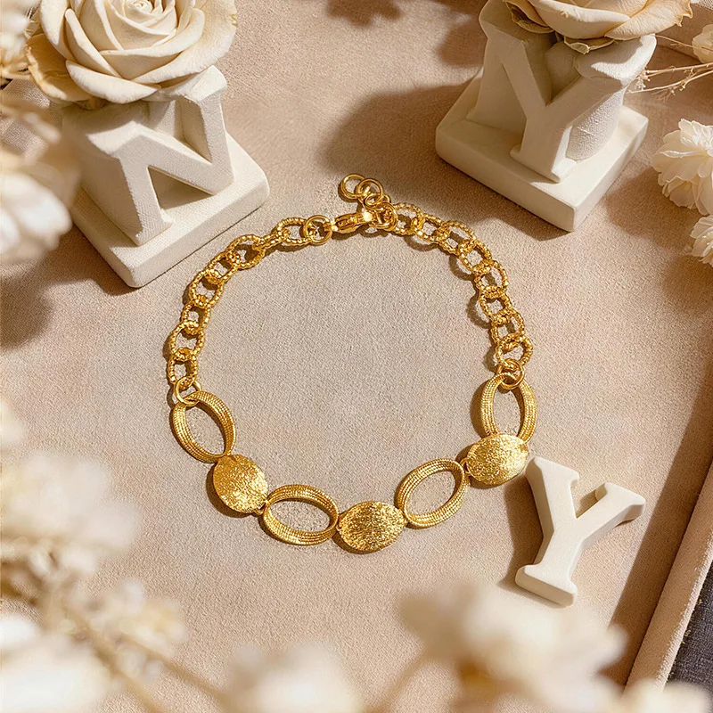

Retro Oval Brushed Bracelet for Women, Light Luxury Niche, Exquisite and High-end Sense 9999 24K Real Gold Brushed Hand Jewelry