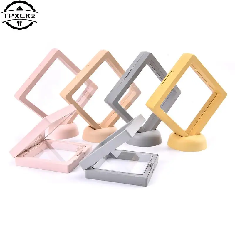 PE Film Jewelry Storage Box 3D Packaging Case Gemstone Free Stand Floating Frame Membrane Ring Earrings Necklace Display Holder