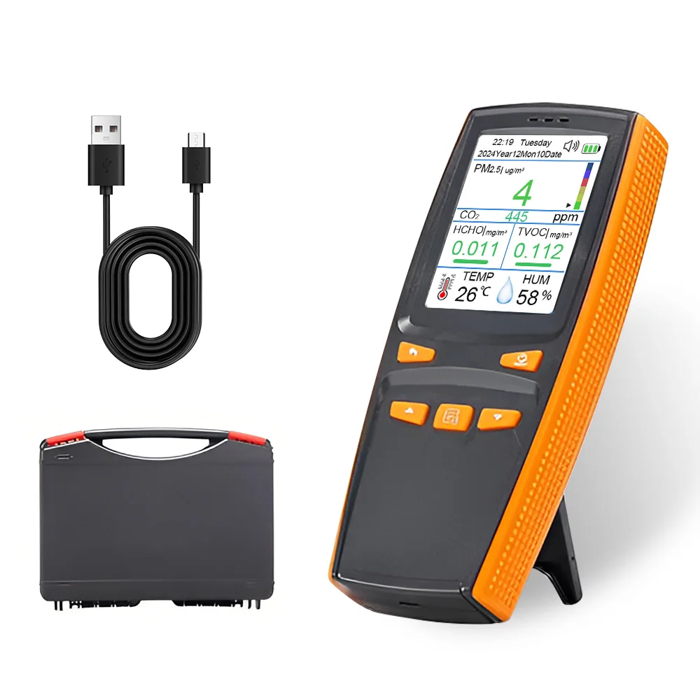 

Support Data Logging with Temperature and Humidity Sensor Digital Portable PM2.5 HCHO Gas Detector Analyzer Tester