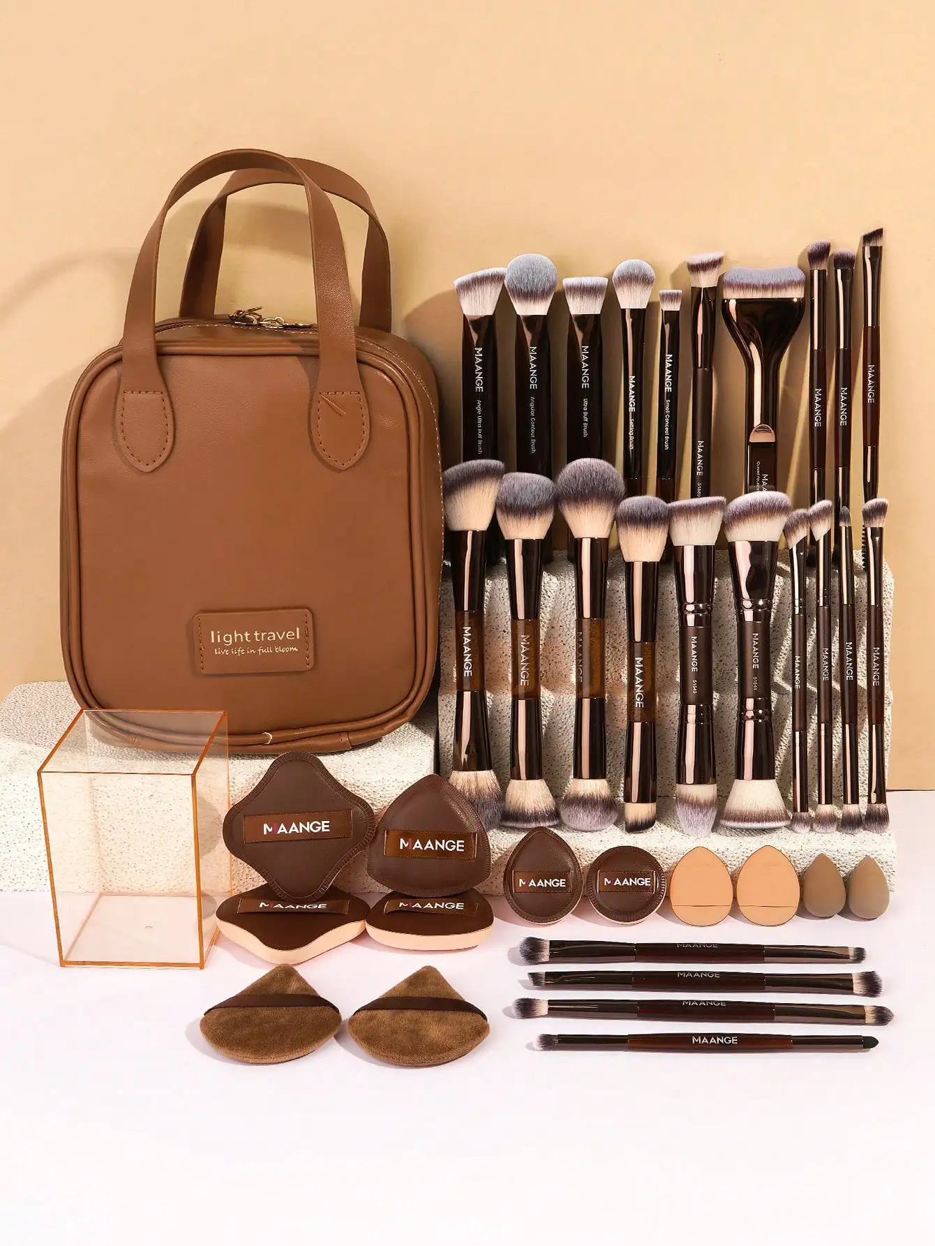 MAANGE 16/17/22/38pcs Professional Makeup Brush Set, Includes Dual-Ended Travel Mak0eup Brushes + Storage Bag, Contains Foundation Brush, Face Brush, Highlighter Brush, Powder Brush, Blush Brush, Concealer Brush, Contour Brush, Nose Brush,