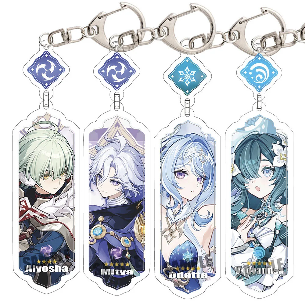 Anime Keychain Mitya Odette Flins Mualani Furina Arlecchin Key Chain Accessories Genshin Impact Cute Bag Pendant Key Ring Gift
