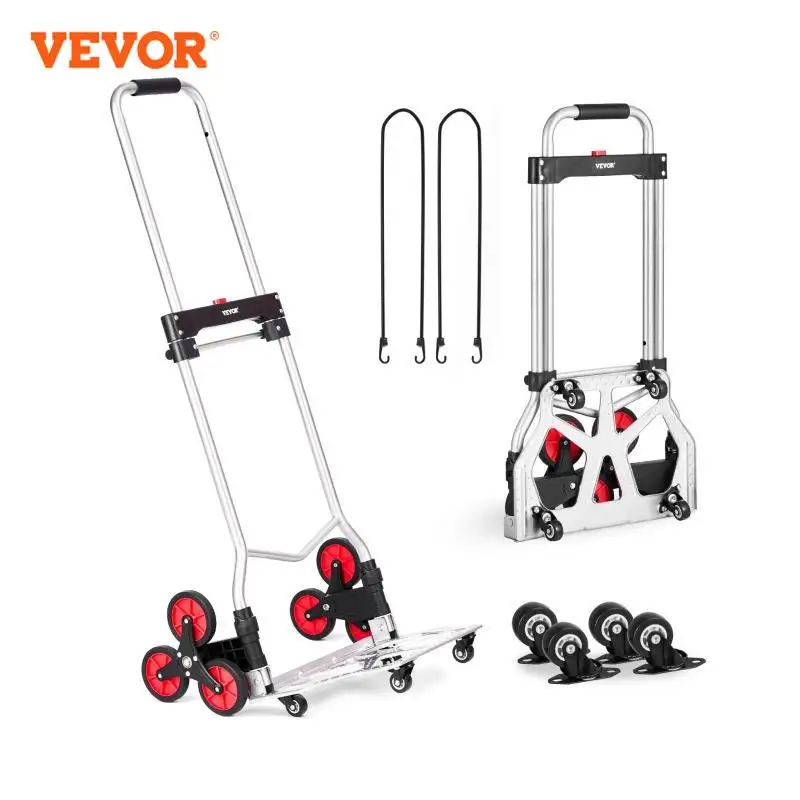 VEVOR 260lbs Folding Hand Truck with Telescoping Handle & 2 Elastic Ropes Stair Climbing Cart Dolly for Warehouse Moving