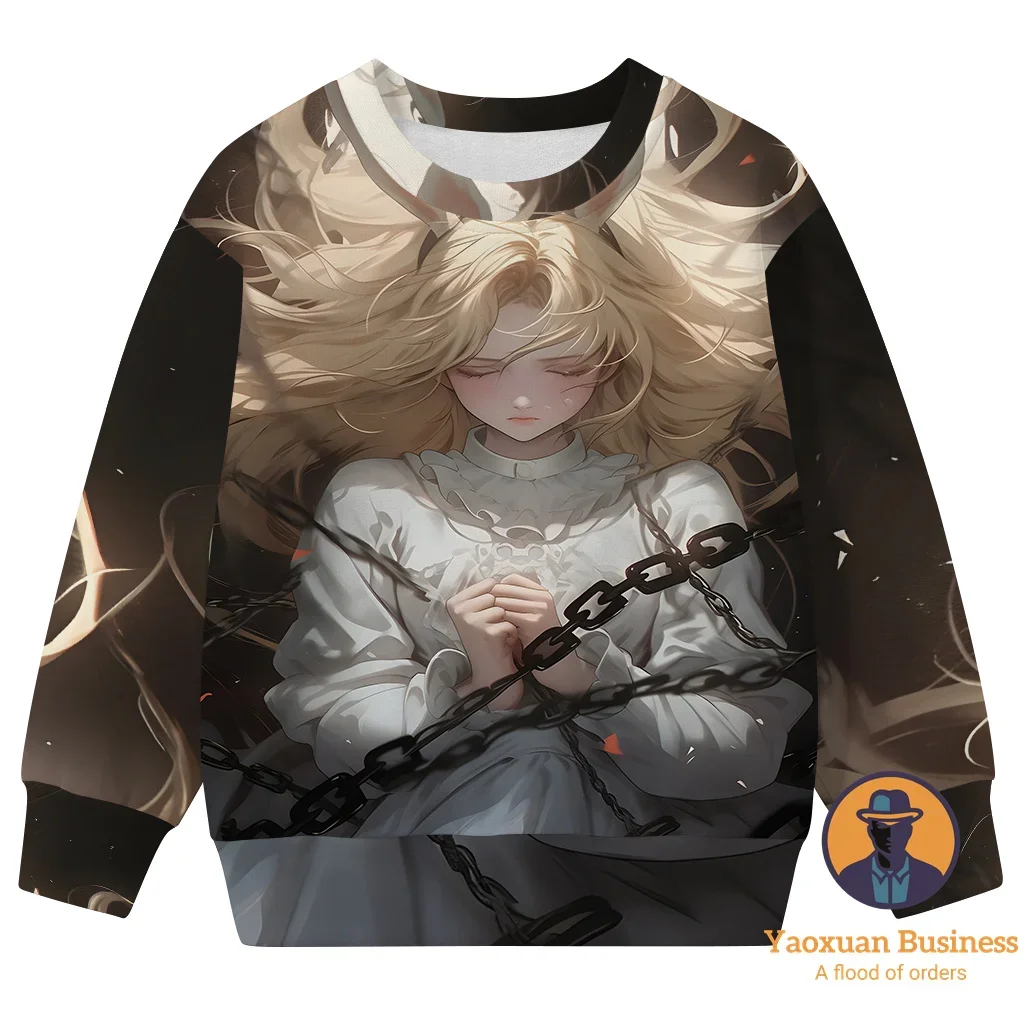 

Latest 2025 White Alice In Wonderland Children Girls Boys 3D Cartoon Print Crew Neck Sweatshirt Cute Warm Windproof Autumn