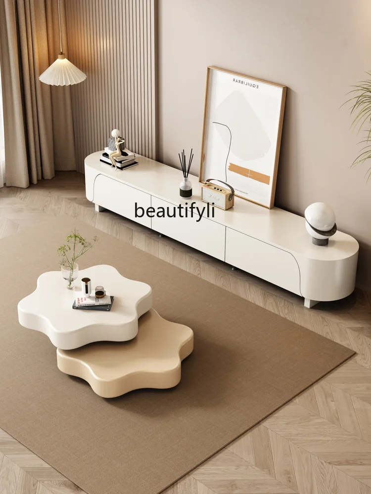 Cream Style Rotatable Light Luxury Coffee Table TV Cabinet Combination Modern Minimalist Living Room Home