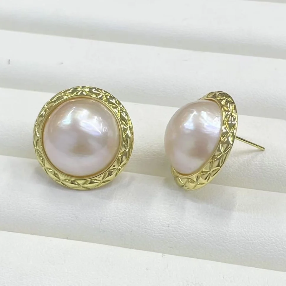 Pendientes de Perlas Grandes Dara, Perlas Mabe de Agua de Mar Blancas, Forma Redonda de 15-16 mm, Accesorios de Joyería de Alta Calidad