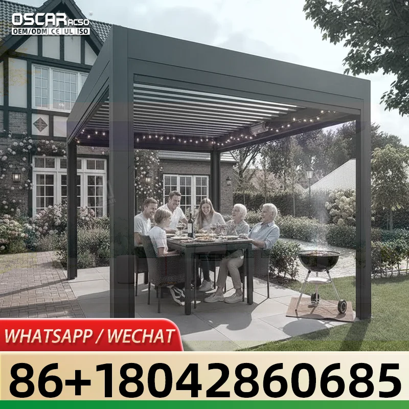 Outdoor Motorized Louvered Awning Waterproof Roof Aluminum Alloy Gazebo Sunroom for Garden Patio Backyard Luxury Premium pergola