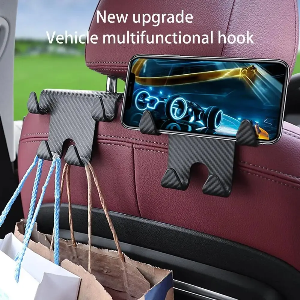 Car Headrest Hook Phone Holder Inner Rear Mount Seat Back Hanger Multi-functional Clips Bracket For Bags Hats