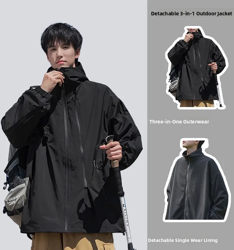 

Куртка-трансформер 3-в-1 с отстегивающейся флисовой подкладкой, мягкая, ветрозащитная, для активного отдыха, зимняя, из полиэстера, на молнии