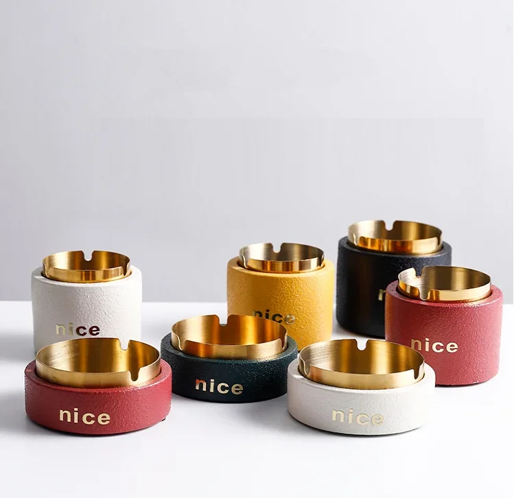 

European Style Household Cement Stainless Steel Ashtray Living Room Office Simple Portable Car Ashtray Crafts Gift for Boyfriend