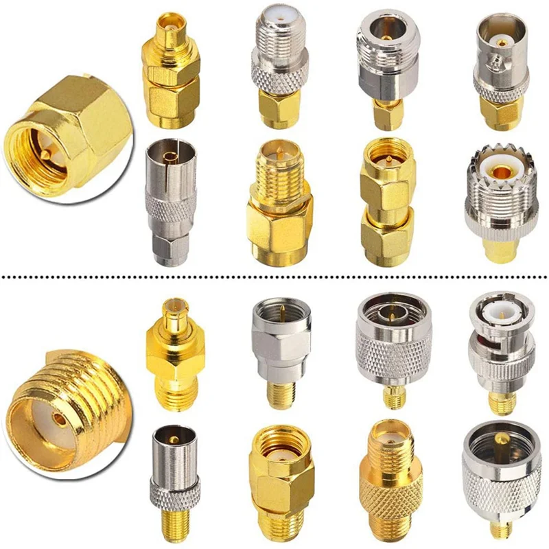 A02M-5X 16 Type SMA Connectors SMA Adapter Kits SMA To MCX/TV/F/N/BNC/UHF/RP-SMA Straight Type Nickel Gold Plated