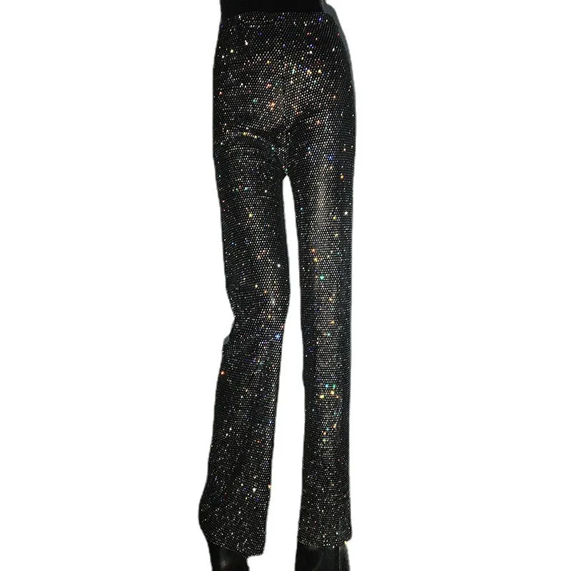 크로스보더 여성 패션 메쉬 스팽글 팬츠 나이트클럽 파티 핫걸 메쉬 바지 스트레이트 레그...
