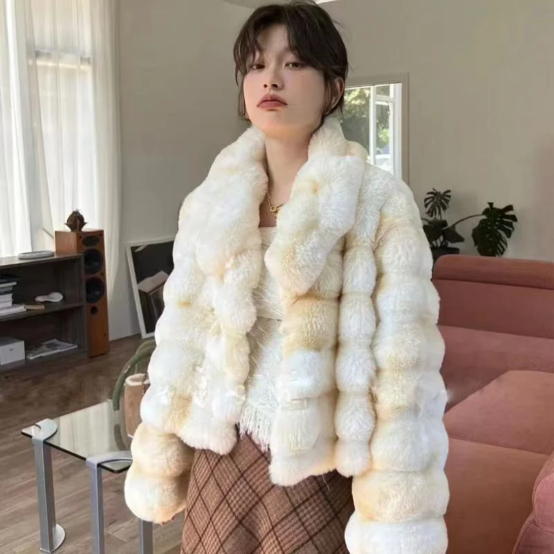 Winter New Tie Dyed Mink Fleece Short Polo Neck Temperament Coat Women's Thickened Gradient Environmental Protection Fur Fur Top