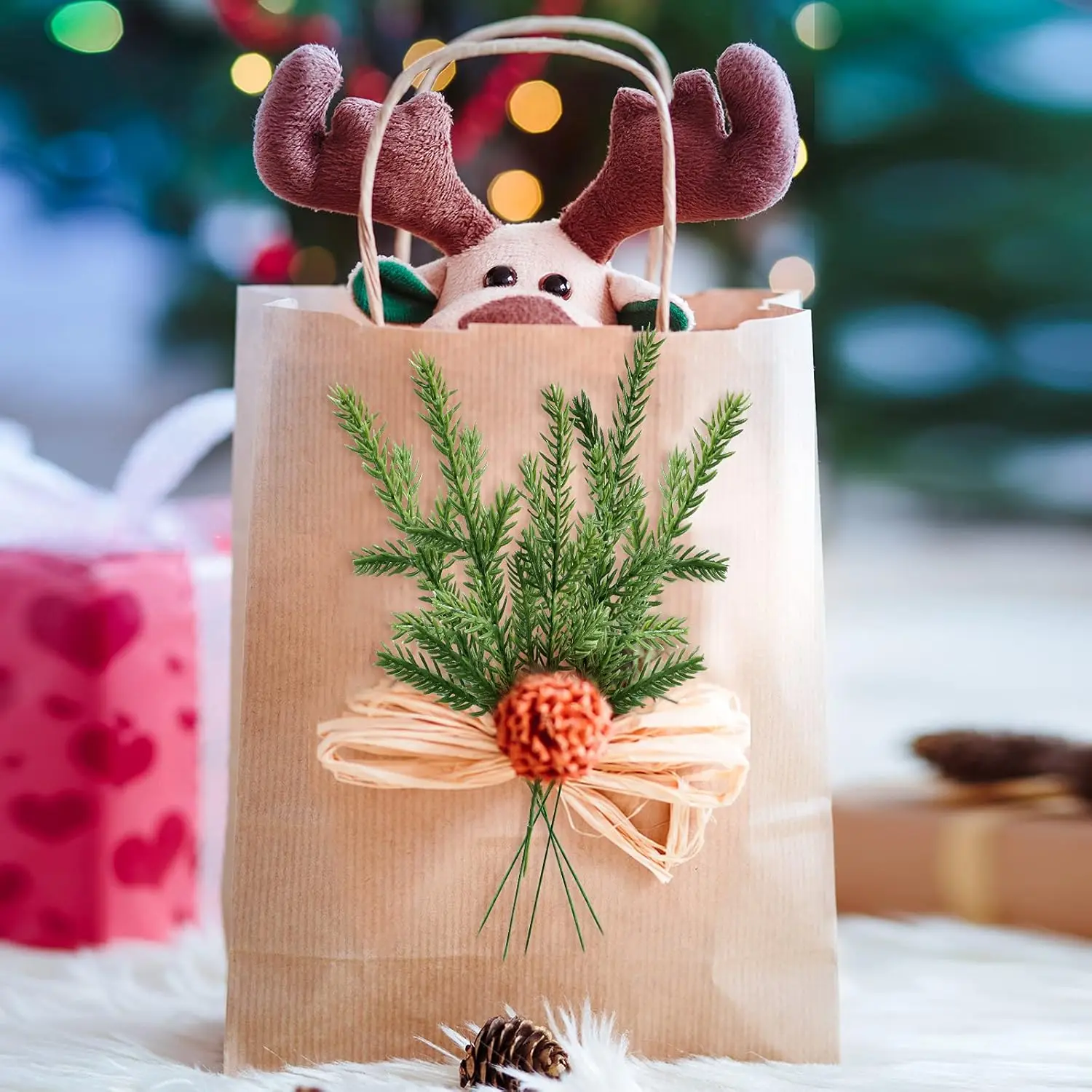 

50/100pcs Artificial Plants Christmas Tree Pine Needles Party Decor Home Room Table Outdoor Garden Wall Scrapbook Diy Gifts Box