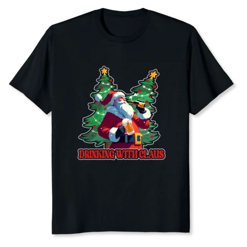 NEW LIMITED Drinking With Claus Funny Santa Christmas T-Shirt